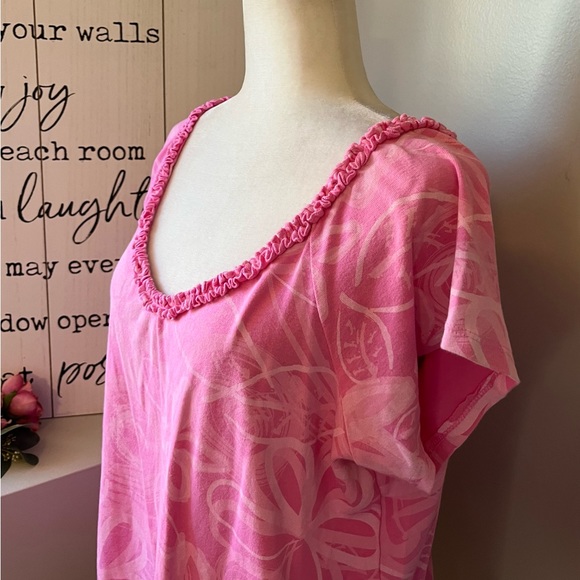 Fresh Produce Pink Ruffle Trim Floral Top, Size 1X - Picture 2 of 7